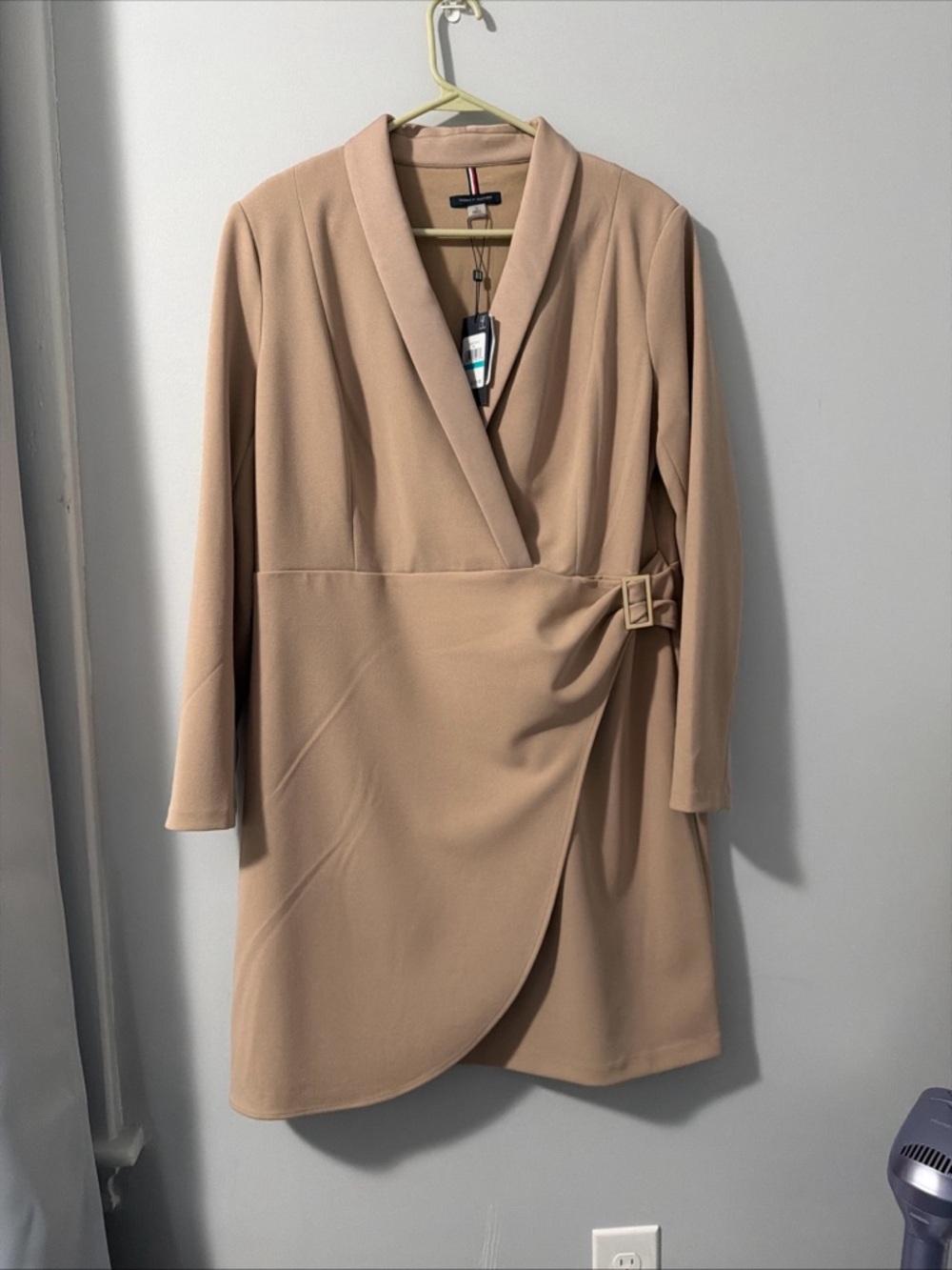 Tommy Hilfiger Sheath Beige Wrap-Front Dress with Buckle Size 16 NWT